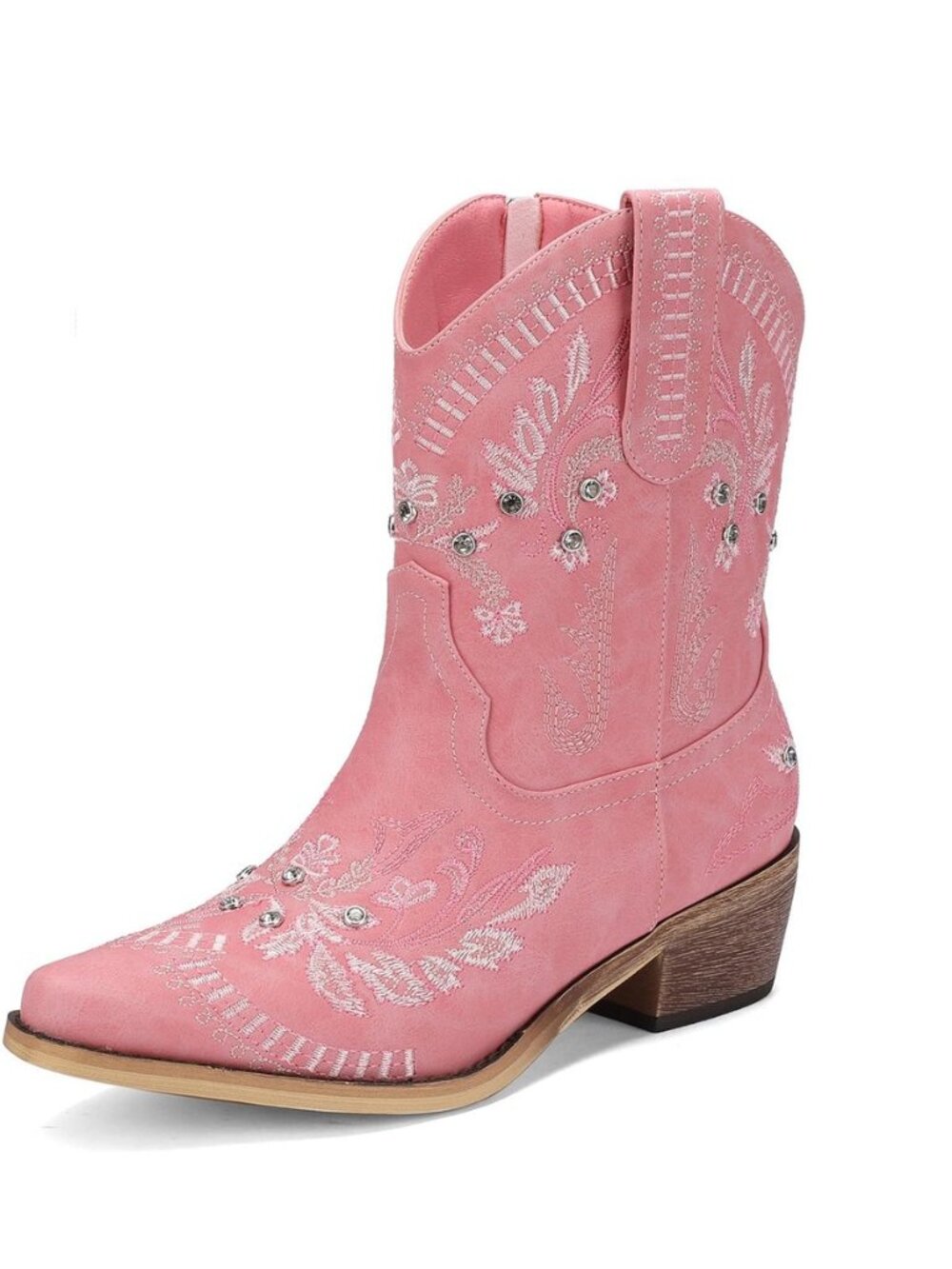 Rhinestone Ankle Cowboy Boots for Women Embroidered Short Cowgirl Boots with Low